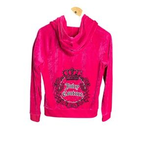 Juicy Couture Velour Hoodie Jacket Zip Up Pink Crown Logo Size M